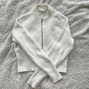 Everlane White Bomber Cardigan with Zipper